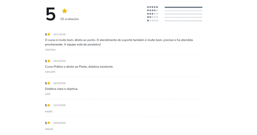 avaliações Hotmart 5 estrelas